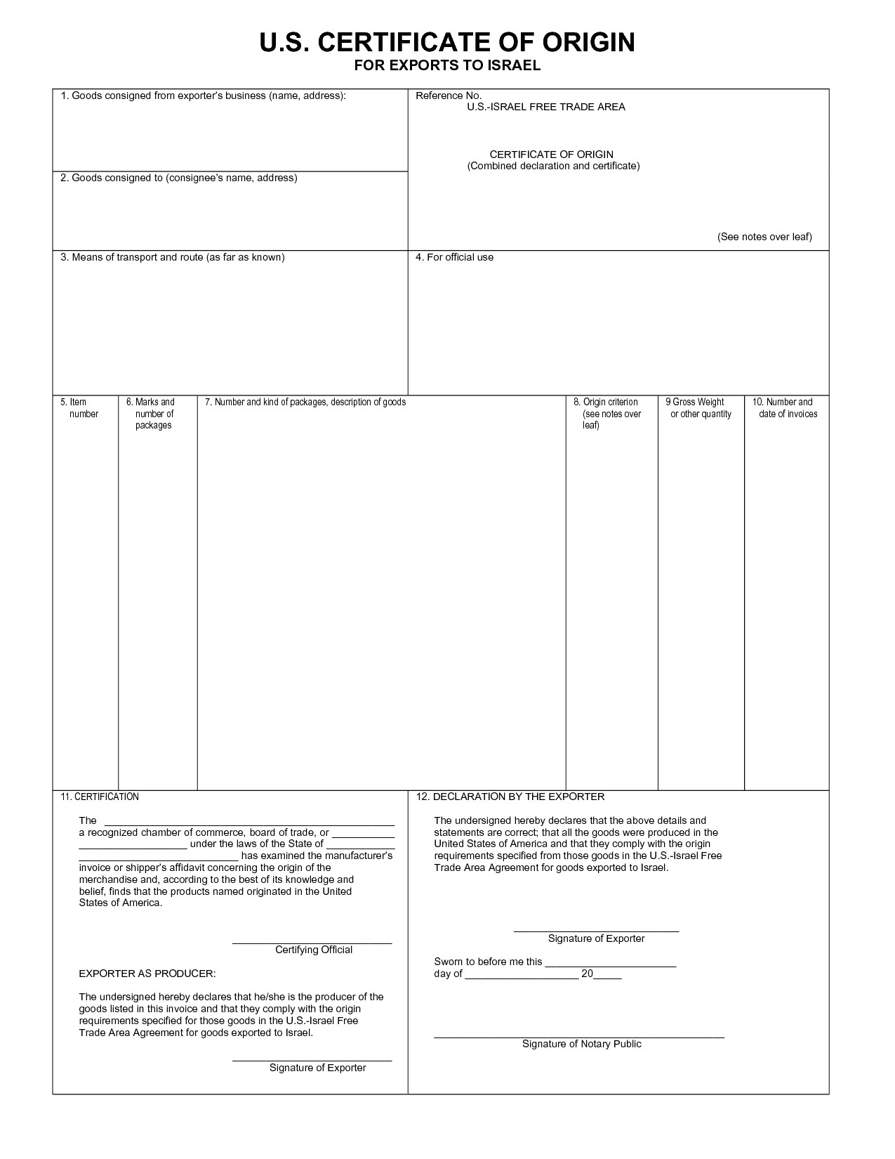 Us Certificate Of origin for Exports to israel Template Certificate Of origin Template Pdf Blank Certificates