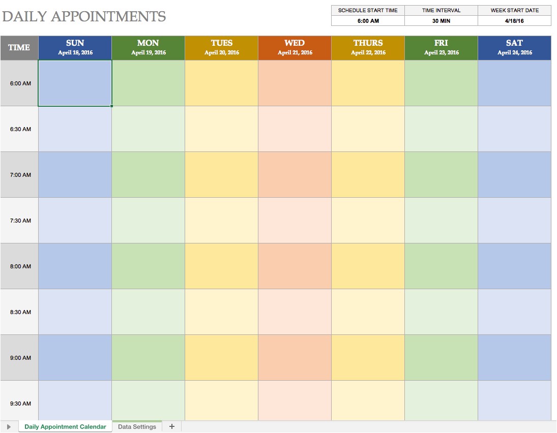 Weekly Appointment Calendar Template Free Excel Calendar Templates