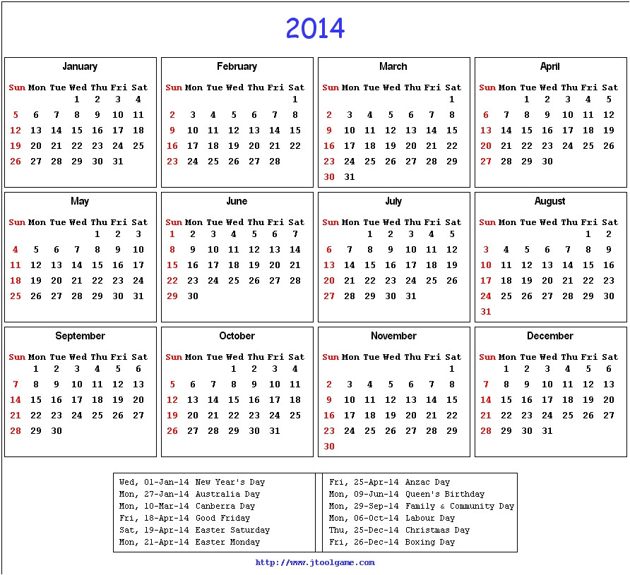 2014 Calendar Template Australia 2014 Calendar Printable Calendar 2014 Calendar In