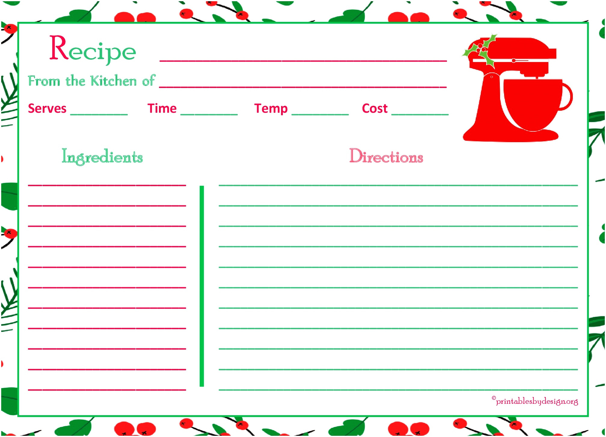 Recipe card template for google docs