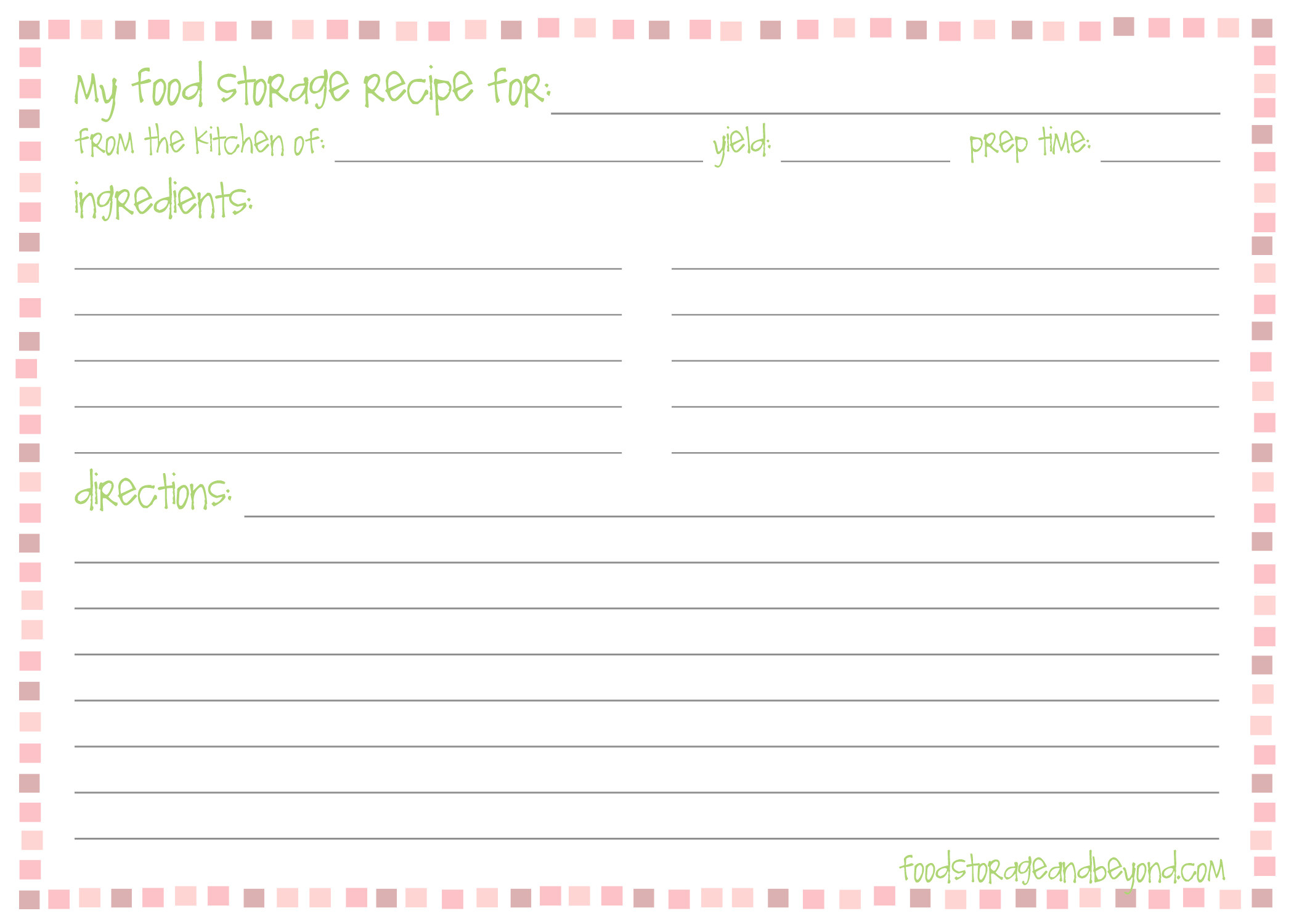 5×7 Recipe Card Template for Word Recipe Cards Food Storage and Beyond