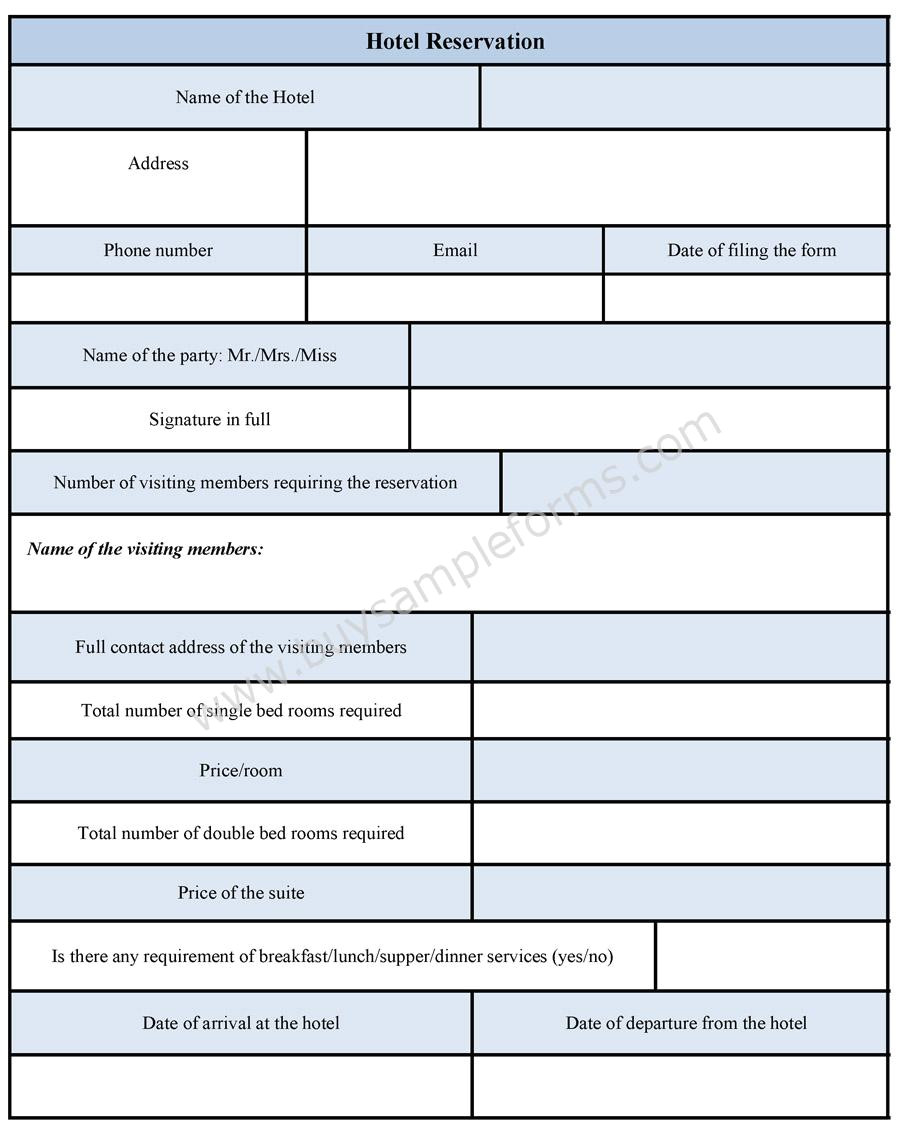 Accommodation Booking form Template Hotel Reservation form Hotel Reservation form Template