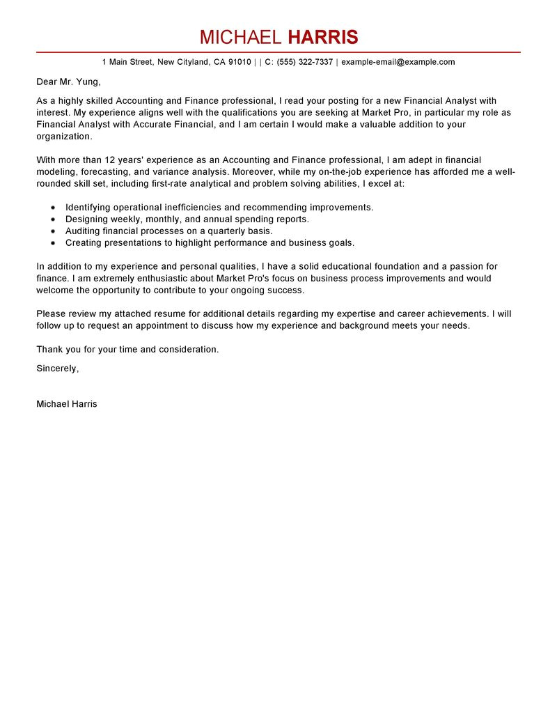 Accounting and Finance Cover Letter Examples Best Accounting Finance Cover Letter Examples Livecareer