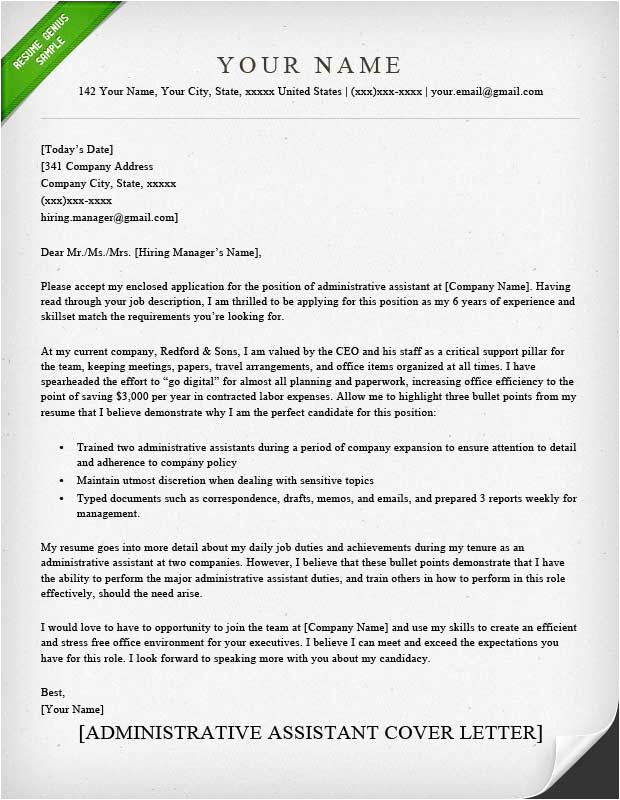 Adminstrative assistant Cover Letter Administrative assistant Executive assistant Cover