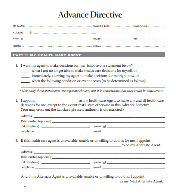 Advanced Directive Template 10 Advance Directive forms Samples Examples format