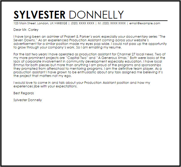 producer assistant cover letter