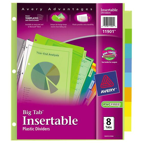 Avery Template 11901 Avery 11901 Big Tab Plastic Insertable Divider 8 Tab Set