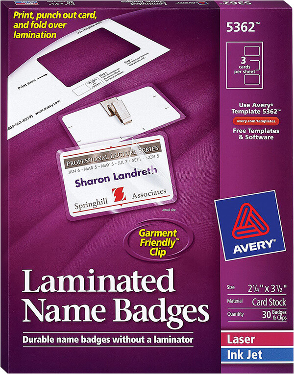 Avery Template 74520 Avery Laminated Name Badges 5362 Avery Online ...