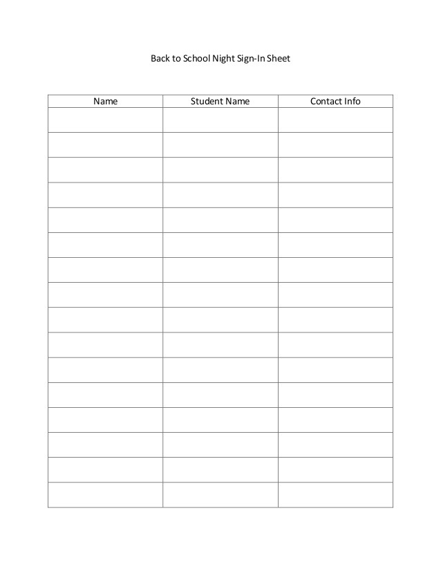 Back to School Sign In Sheet Template Back to School Night Sign