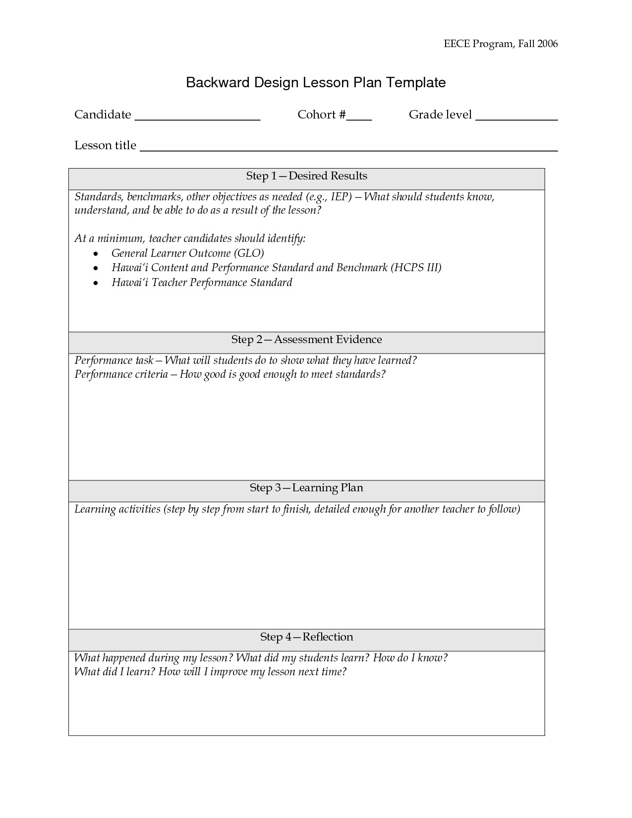 Backwards by Design Lesson Plan Template Backward Planning Template Backward Design Lesson Plan