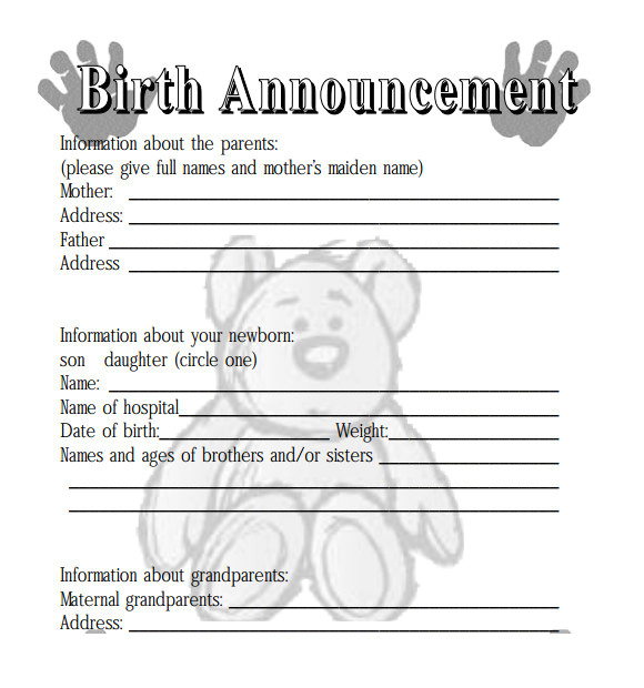 Birth Notice Template 8 Birth Announcement Templates Sample Templates