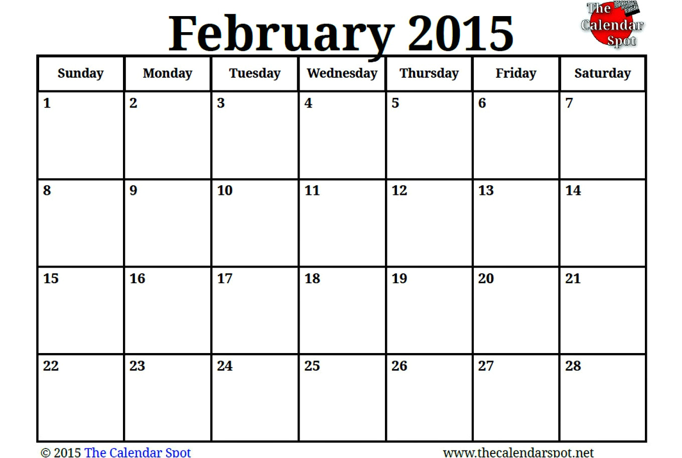 Blank Calendar Template February 2015 7 Best Images Of Blank Feb 2015 Calendar Printable Blank