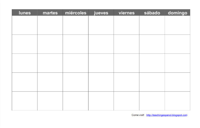Blank Spanish Calendar Template Teaching Espanol Print A Blank Spanish Calendar
