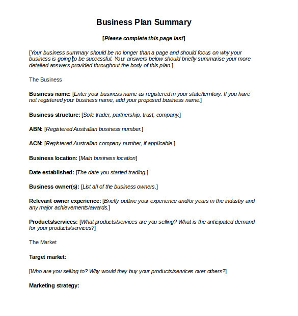 business.gov.au business plan template