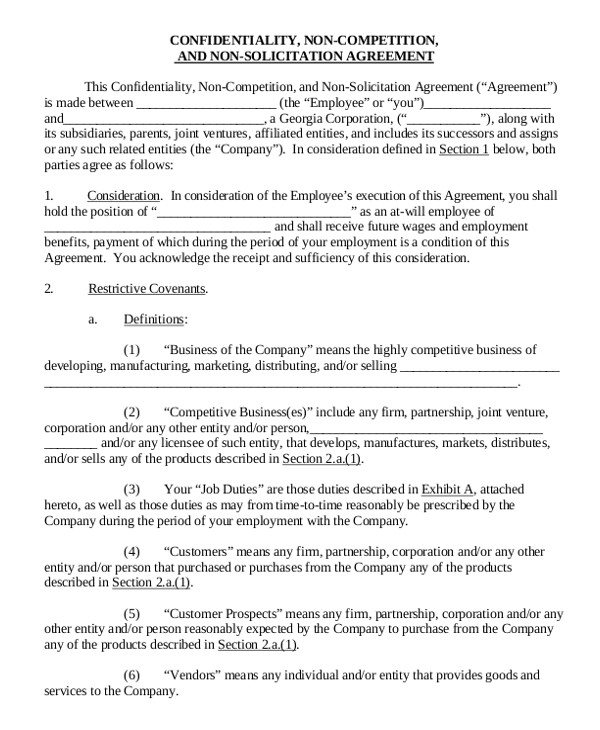Business Templates Noncompete Agreement Employee Non Compete Agreement 10 Free Word Pdf