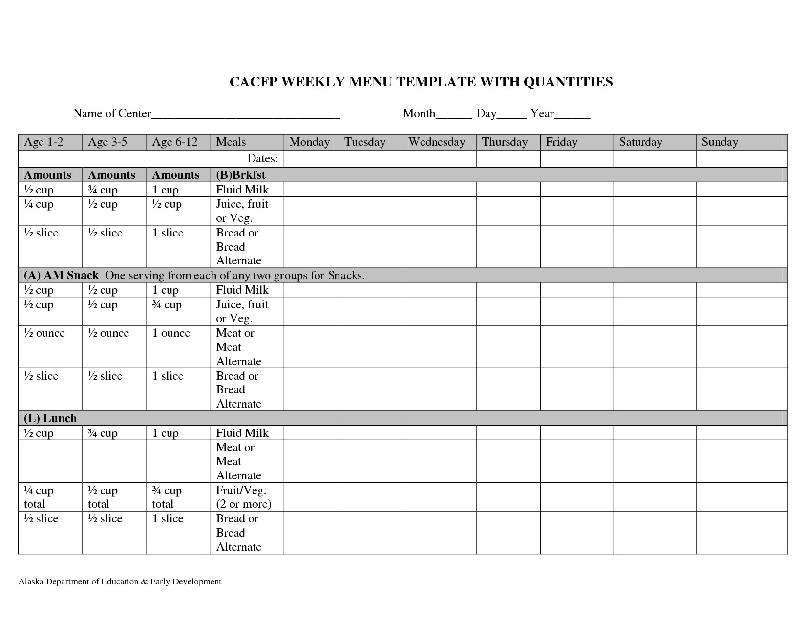 Cacfp Menu Template Cycle Menu Template Cacfp Weekly Menu Planning Doc