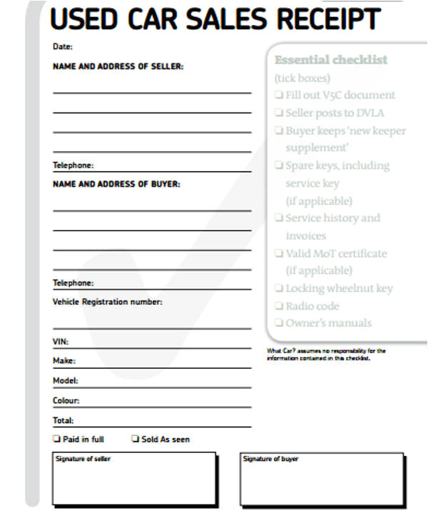 Car Sales Receipt Template 13 Car Sales Receipt Samples Sample Templates