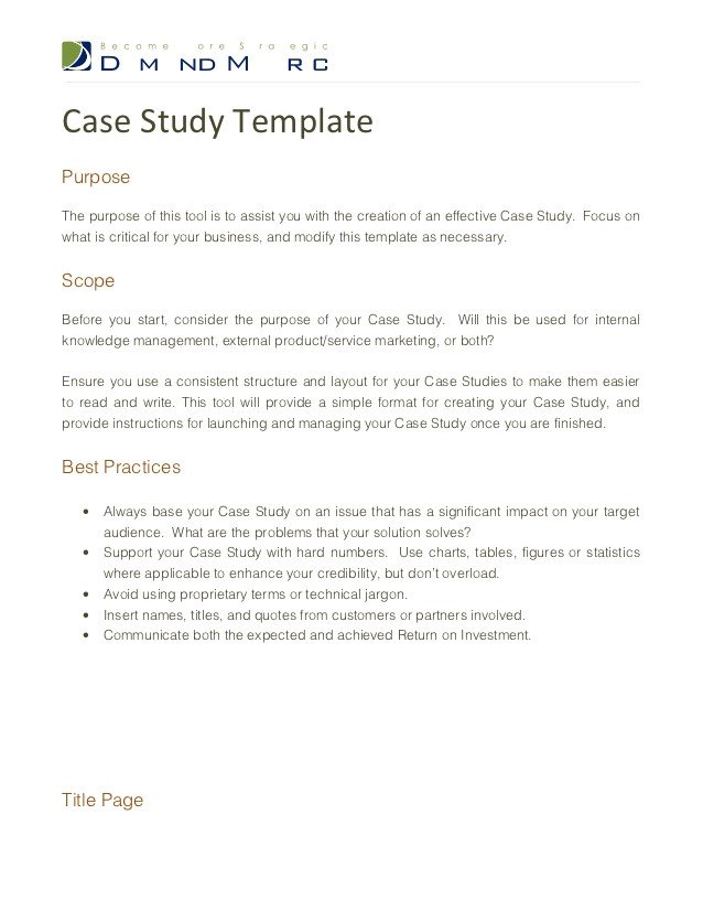 Case Study Structure Template Case Study Template