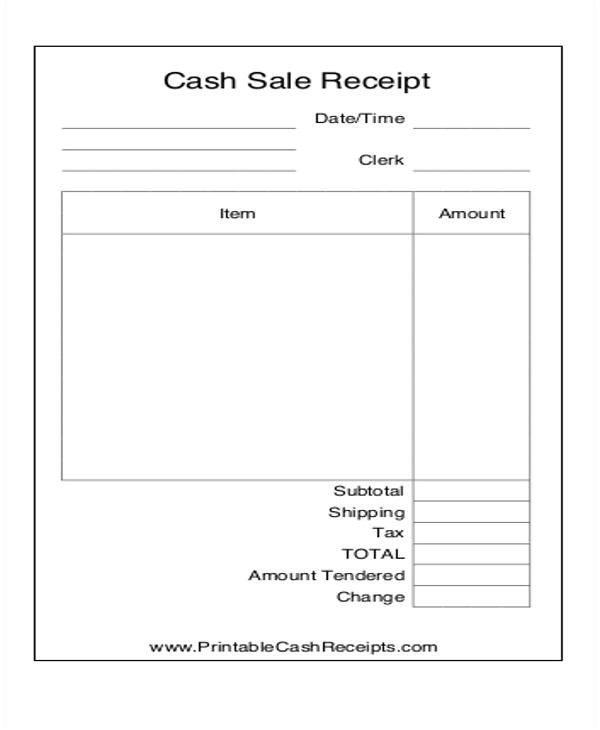 Cash Sale Receipt Template 36 Printable Receipt forms Sample Templates