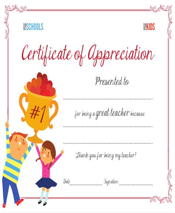 Certificate Of Appreciation for Teachers Template 9 Sample Certificates Of Appreciation Sample Templates