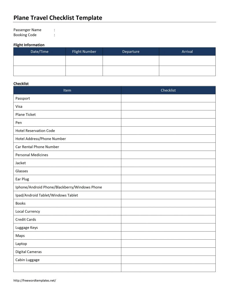 Checklist Template Word 2013 Plane Travel Checklist Template