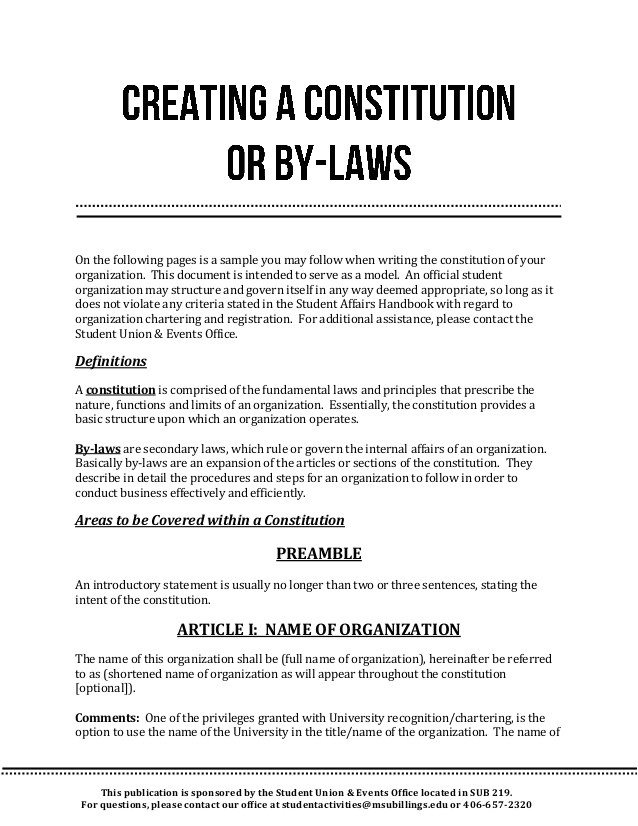 Church Constitution Template Constitution and bylaws Template Templates Resume