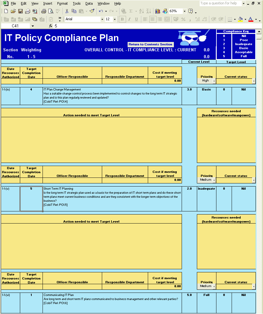 Cobit Templates Cobit Made Easy Cobit Compliance Plan Template