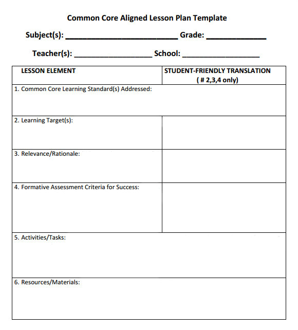 Common Core State Standards Lesson Plan Template 7 Sample Common Core Lesson Plan Templates to Download