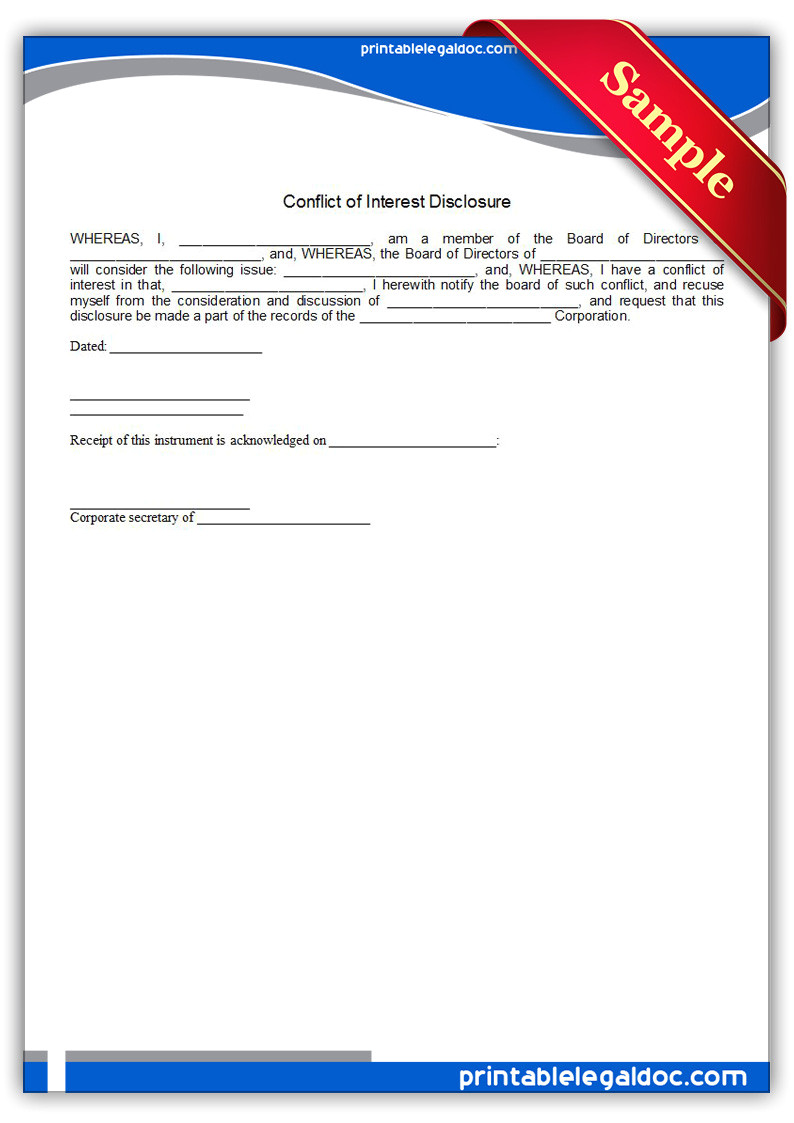 Conflict Of Interest Disclosure Template Free Printable Conflict Of Interest Disclosure form Generic