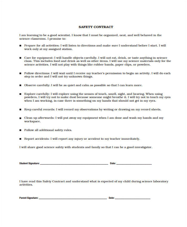 Contract for Safety Template 6 Safety Contract Templates Free Sample Example format