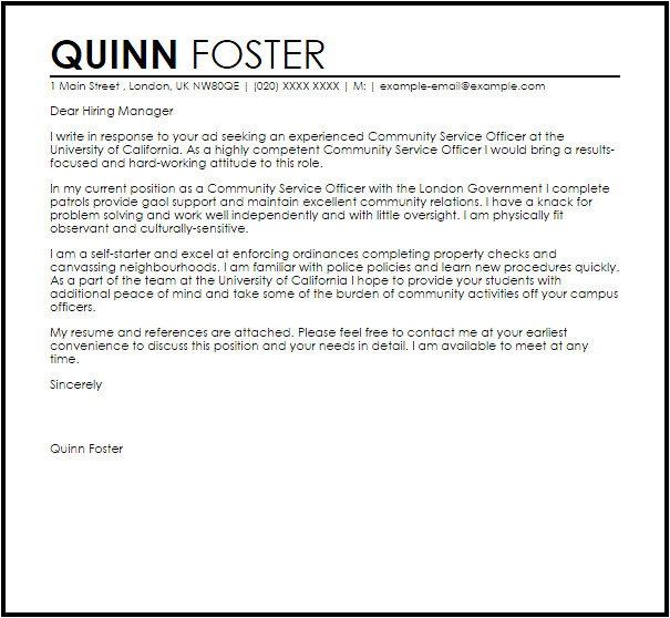 Cover Letter Community Services Community Service Officer Cover Letter Sample Cover