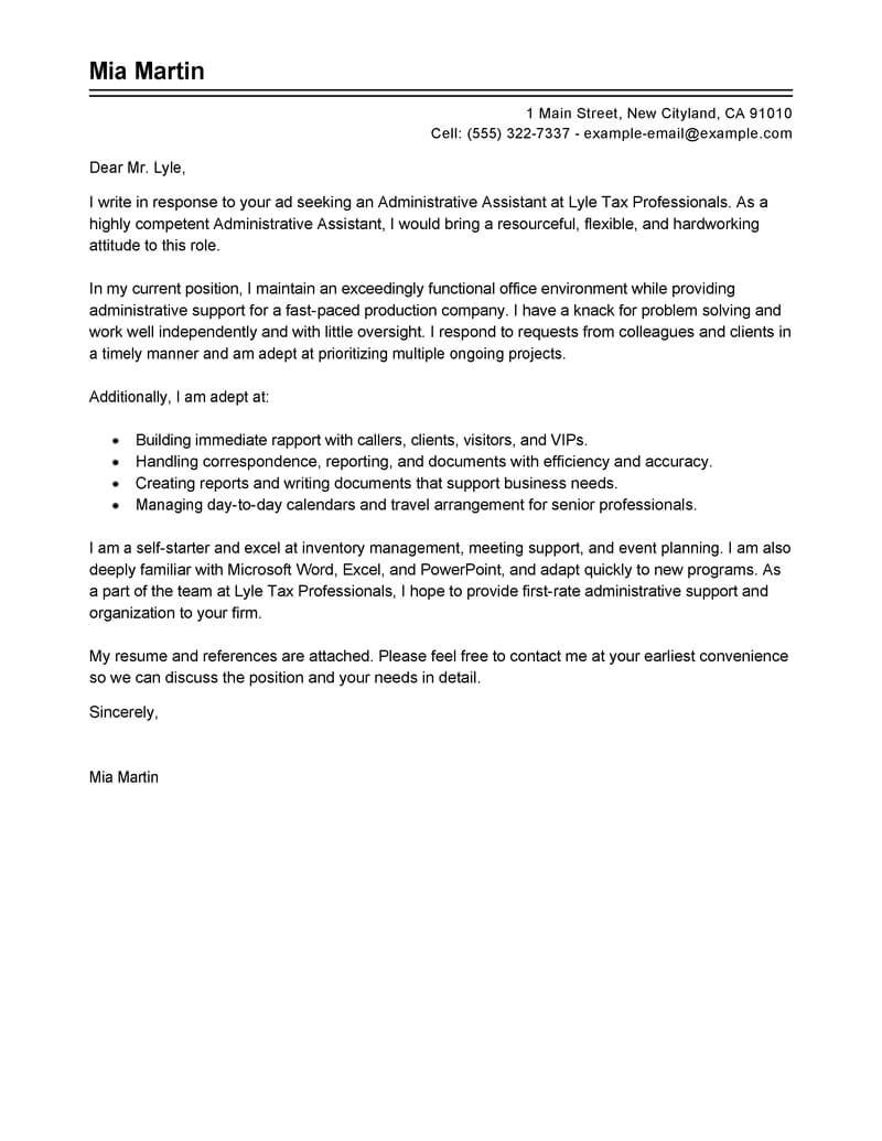 Cover Letter Examples for Administrative assistant Positions Best Administrative assistant Cover Letter Examples