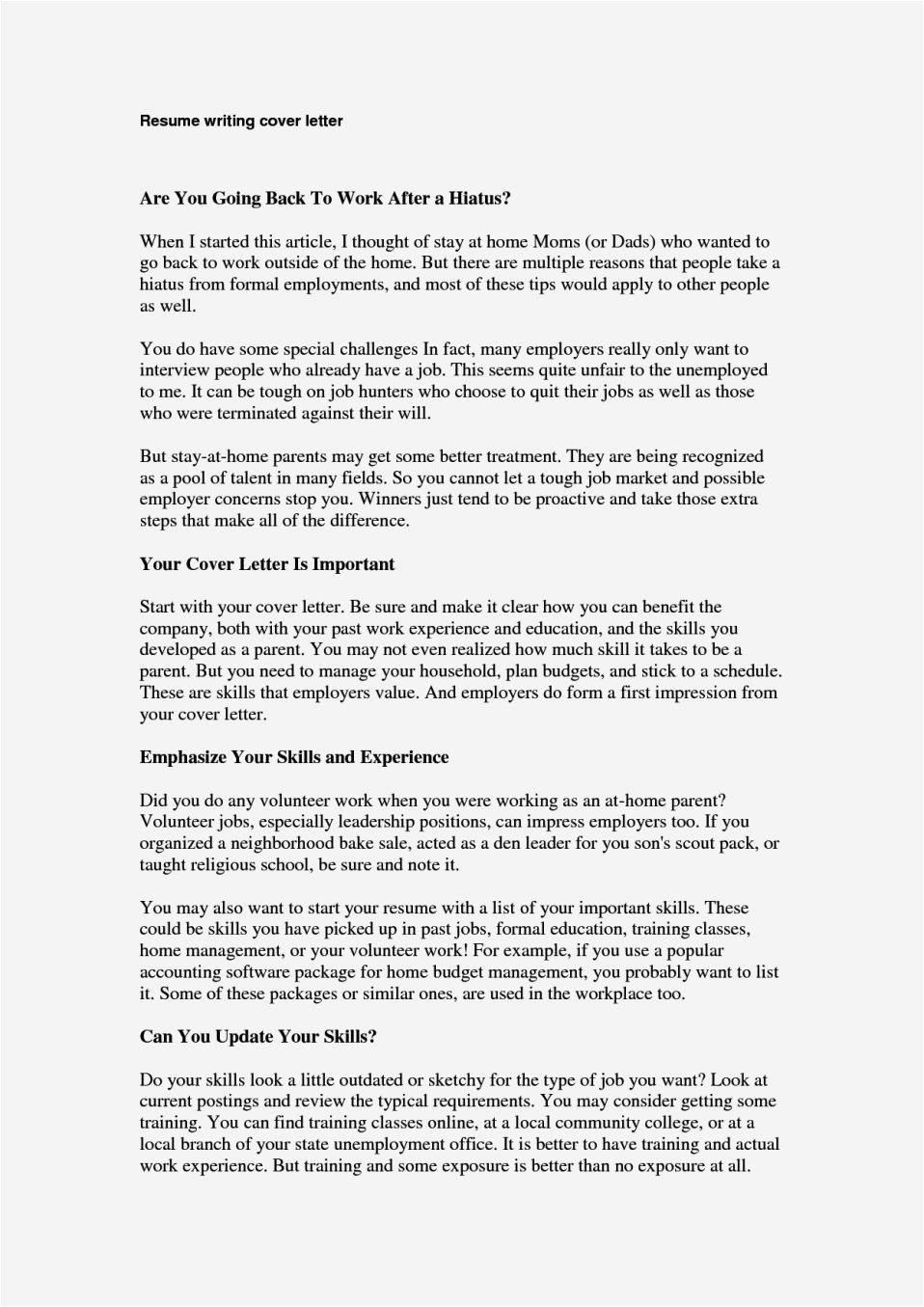 Cover Letter Examples for Stay at Home Moms Example Cover Letter From A Stay at Home Mom Resume