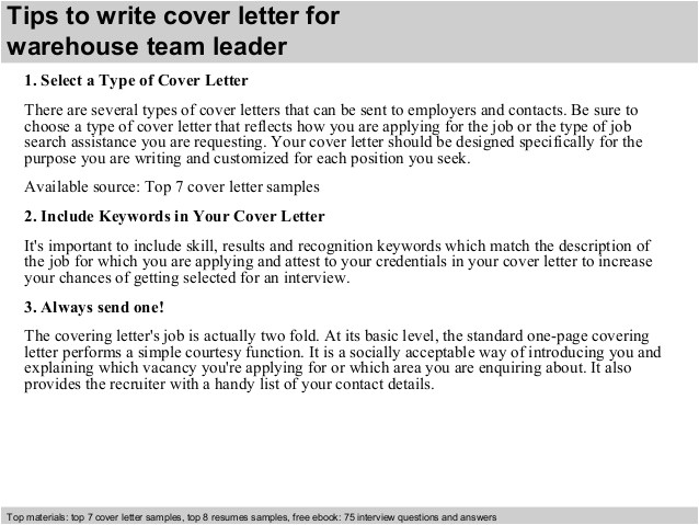 cover letter warehouse team leader