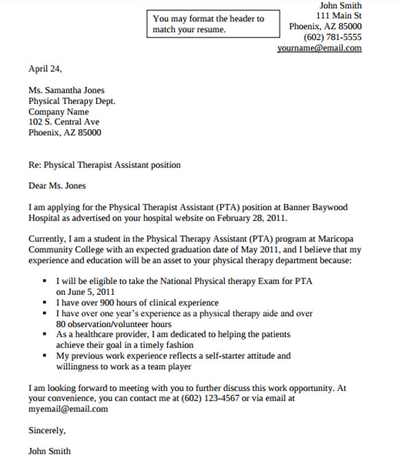 Cover Letter for A Physical therapist 10 Physical therapist Cover Letters Sample Templates