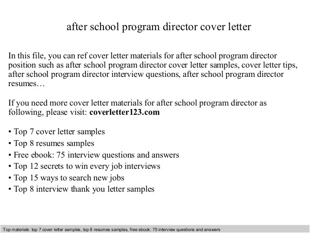 Cover Letter for after School Program after School Program Director Cover Letter