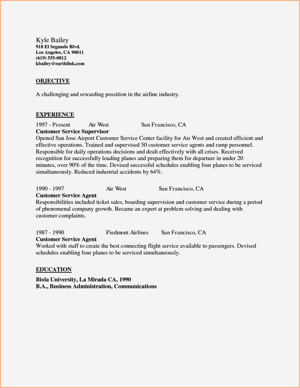 Cover Letter for Airline Customer Service Agent Airline Customer Service Agent Cover Letter Resume