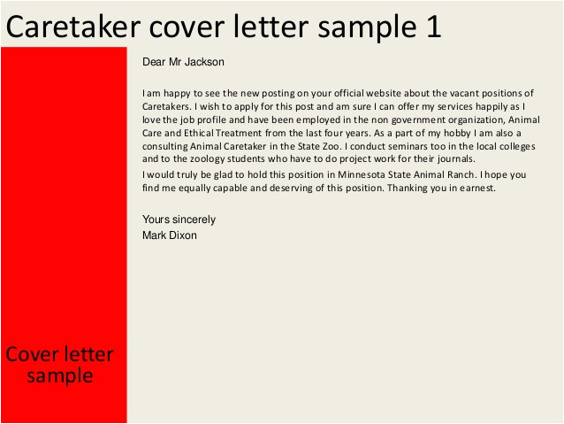 Cover Letter for Caretaker Position Caretaker Cover Letter