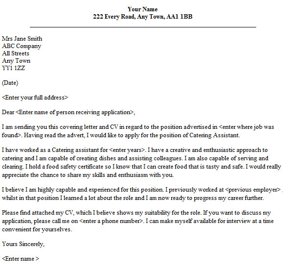 Cover Letter for Catering Job Catering assistant Cover Letter Sample Lettercv Com