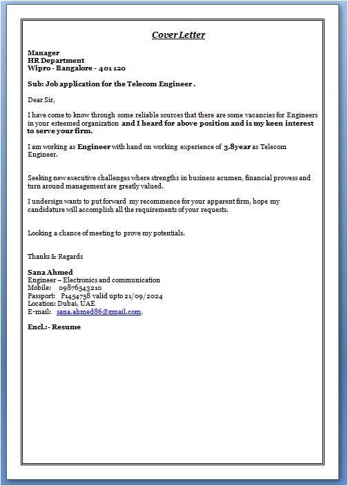 cover letter for electronics fresher
