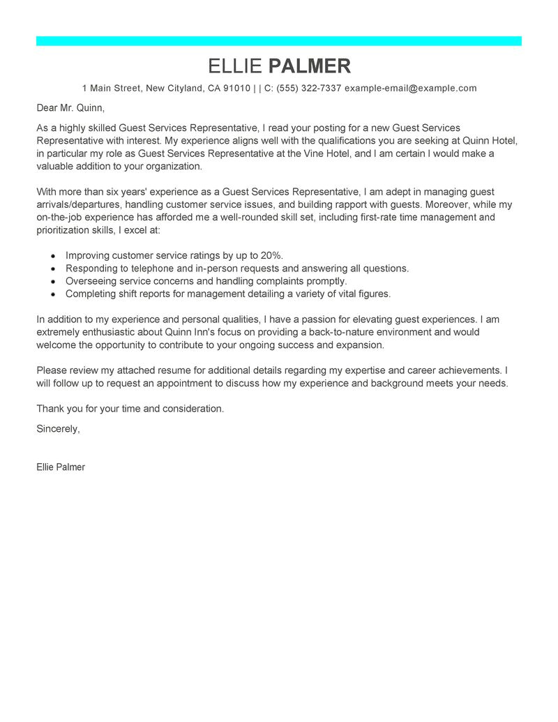 Cover Letter for Guest Services Best Guest Service Representative Cover Letter Examples