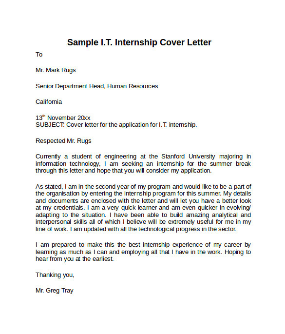 Cover Letter for Internship In Information Technology 8 Information Technology Cover Letter Templates to