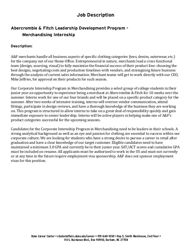 Cover Letter for Leadership Development Program Undergraduate Student Cover Letter Example Abercrombie