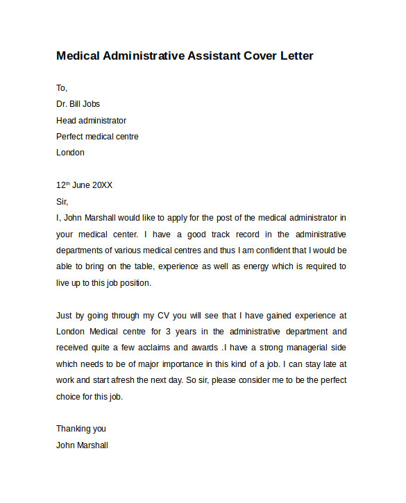 Cover Letter for Medical Administrative assistant Position 10 Administrative assistant Cover Letters Samples