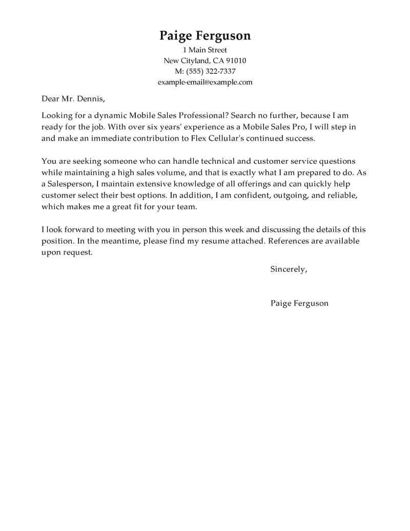 Cover Letter for Mobile Phone Sales Best Mobile Sales Pro Cover Letter Examples Livecareer