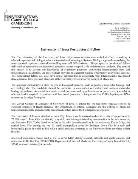 cover letter for postdoctoral fellowship