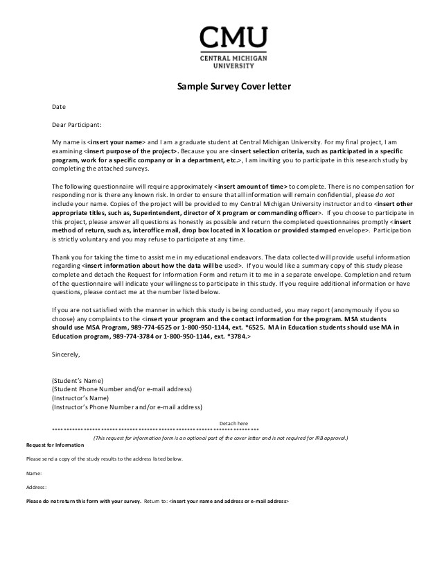 Cover Letter for Research Questionnaire Sample Survey Cover Letter