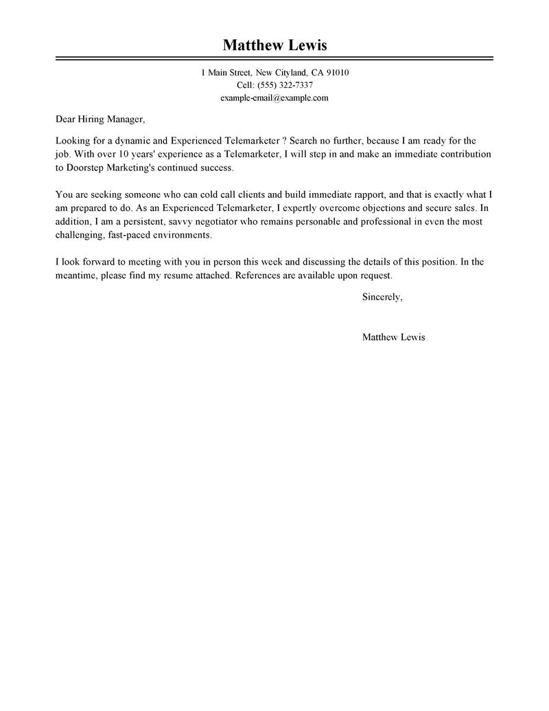 telemarketing experience cover letter
