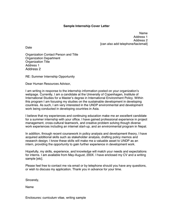 Cover Letter for Un Internship Internship Cover Letter In Word and Pdf formats