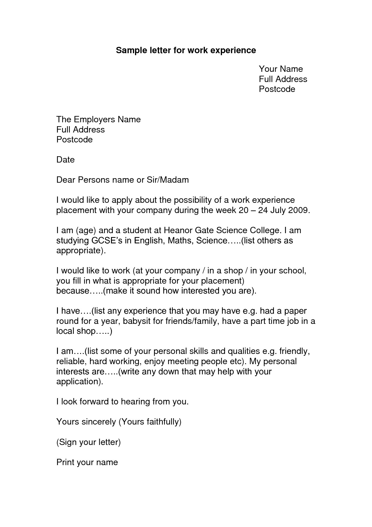 Cover Letter Looking for Work Work Experience Letter Example Google Search Looking